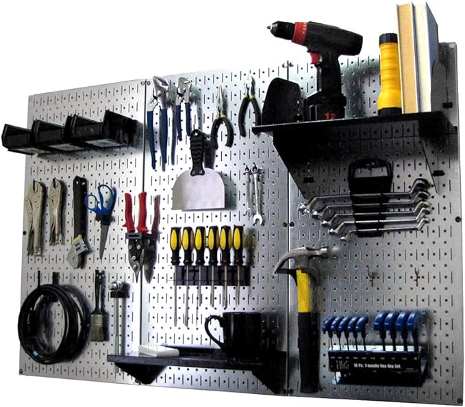 Wall Control Pegboard Organizer 4 ft. Metal Pegboard Standard Tool Storage Kit with Galvanized Toolboard and Black Accessories