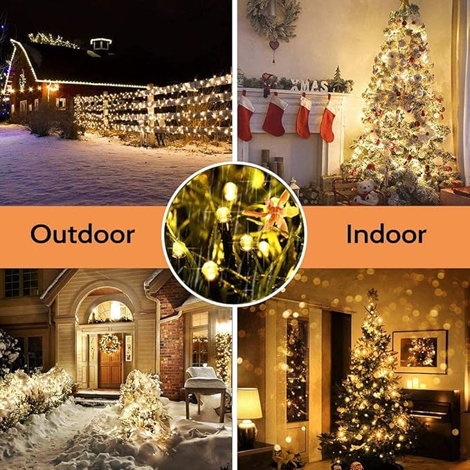 Solar Christmas Lights Outdoor, 98.4ft 300 LED Solar Fairy String Lights, 8 Modes Waterproof Christmas Lights for Garden, Patio, Bush, Home, Party, Wedding, Holiday, Tree Decorations (Warm White)
