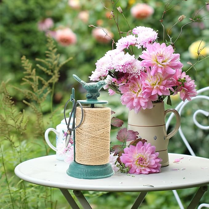 Sungmor Cast Iron Garden Twine Holder Set - 1300ft. Natural Jute Twine String & Rope Rack & Scissors - Decorative & Practical Home Arts Crafts Tools for Picture Display Gift Wrapping Packing Gardening