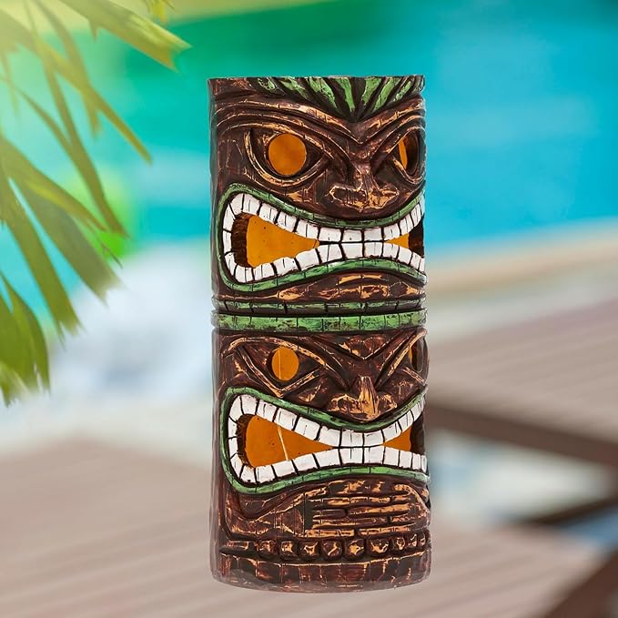 Solar Tiki Statue Outdoor Decor-Garden Large Tiki Statue-Solar Totem Pole Tiki Bar Decoration for Lawn Patio Yard,10 Inch Tall