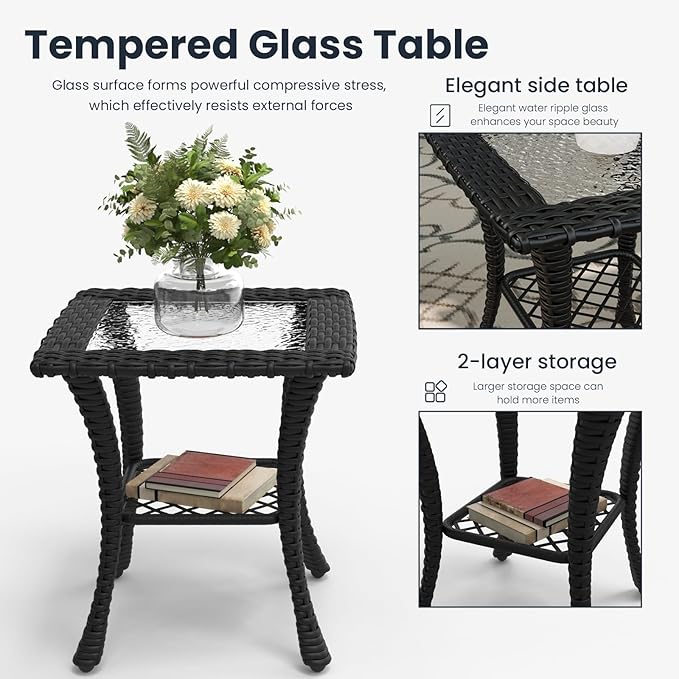 6 Pieces Outdoor Patio Furniture Sets with Rocking Swivel Chairs with 6-inch Thick Cushion and Side Table for Deck Lawn