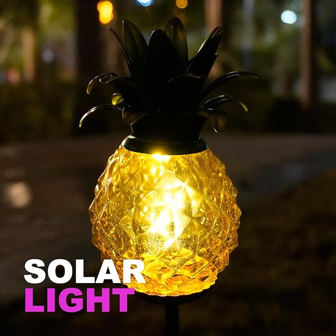 Solar Outdoor Lights Waterproof Garden Solar Pineapple Stakes Lights Lantern Decor Gift Tropical, 2 Packs