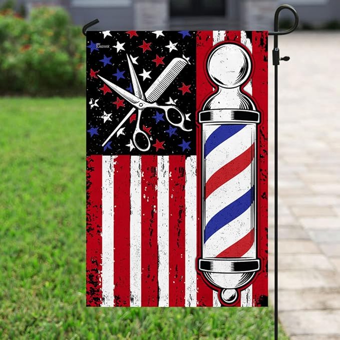 FLAGWIX American Flags, Barber Flag - 4th of July, Independence Day Decorations for Inside, Outside, Garden Flag (11.5" x 17.5") - USA House Garden Flags Premium Polyester, Decorative Outdoor Flags