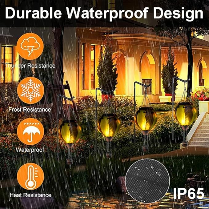 Hot Air Balloon Solar Lantern with Flickering Flame Hanging Solar Lanterns Outdoor Lights Waterproof Lanterns Decorative Garden Patio Yard Party Decor Green&Navy