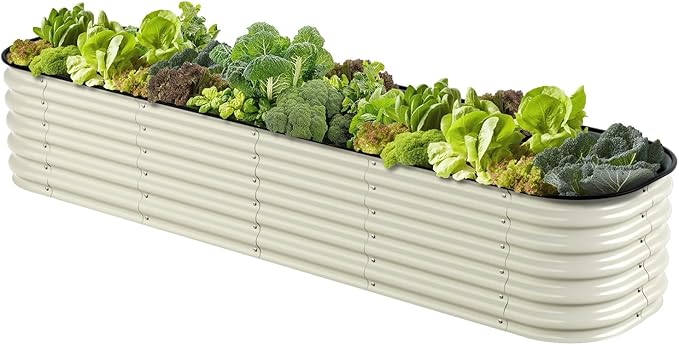 Enyu&You 8x2x1.5ft Galvanized Raised Garden Bed kit,Outdoor Oval Metal Planter Box for Planting Vegetables, Flowers,Fruits-White
