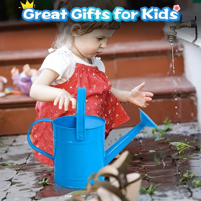 Finderomend Metal Watering Can 1.5L/51oz, Iron Art for Kids, Outdoor Plants Home Office Small Portable Indoor Watering Equipment (Blue)