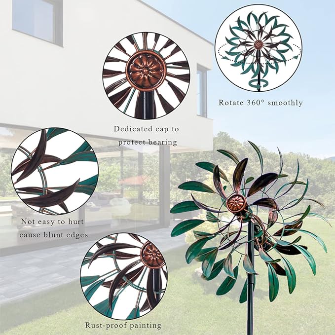 VEWOGARDEN 360° Outdoor Wind Spinner, Wind Sculpture Spinner with Metal Stake, Yard Art Decor for Patio, Lawn & Garden 63 * 13