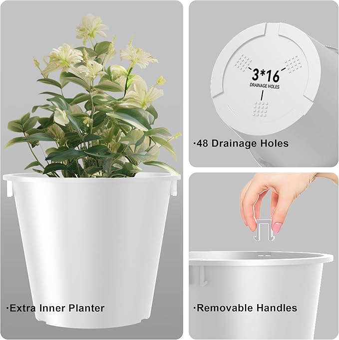 Kante Tall Round Planter Set of 2, 15 Inch Tall Decorative Planter Pots for Outdoor Indoor Garden Patio Front Porch (White)