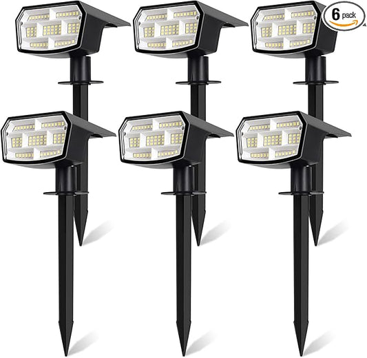 6-Pack Solar Spot Lights Outdoor, 59 LED Solar Lights Outdoor Waterproof, Outdoor Solar Lights for Yard with 3 Lighting Modes, Solar Landscape Spotlights for Garden Pathway Driveway Walkway