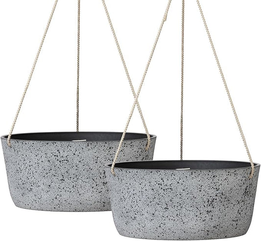 La Jolie Maison Large Hanging Planters - 12 Inch Outdoor Flower Pots, Rock Gray Hanging Garden Planters Set of 2