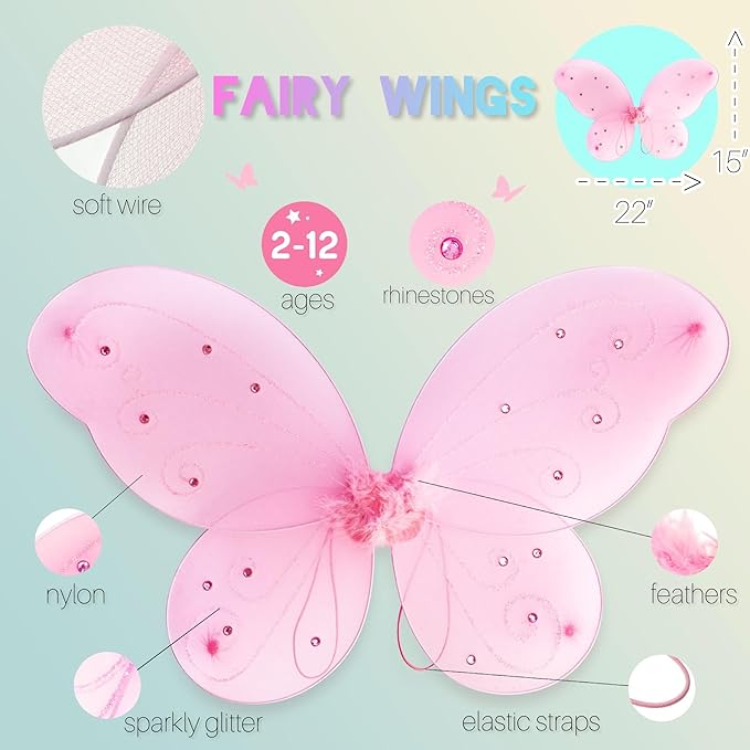 LOLASATURDAYS- Fairy Wings, Butterfly Wings, Fairy Wings Kids, Fairy Costume, Alas, Wings Costume, Tinkerbell Wings, Fairy Wings for Girls, Set of 6 (22" x 15")