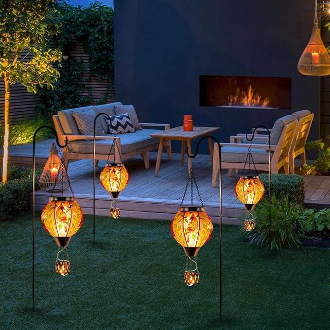 Starsoul Cardinal Hot Air Balloon Solar Flickering Flame with Candle Holder Outdoor Solar Lantern Hot Air Balloon Solar Light Waterproof Hanging Solar Balloon Lamp Garden Patio Yard Decor