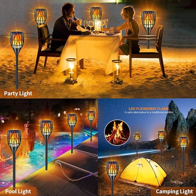 Solar Torch Flame Lights Waterproof Flickering Flames Solar Lights 43" Solar Garden Lights Outdoor Landscape Decoration Lighting Dusk to Dawn Auto On/Off for Yard Garden Pathway, 2 Pack