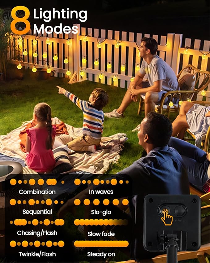 LORRYTE 2-Pack 64FT 100 LED Crystal Globe Solar String Lights Outdoor, Waterproof Solar Lights for Outside, 8 Lighting Modes Patio Decor for Garden Yard Porch Wedding Party(Warm White)