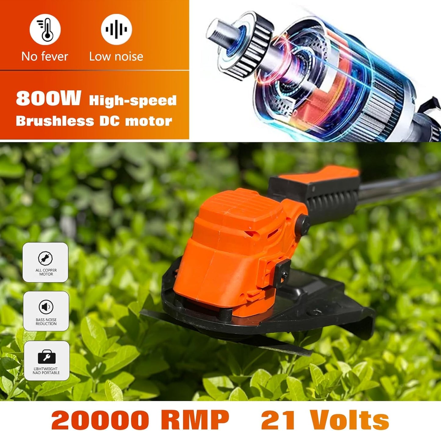 Electric Weed Wacker Eater Cordless Battery Powered, Weed Trimmer 21V Lightweight No-String with 2 Battery Operated & Wheels, 3 in 1 Stringless Grass Trimmer/Edger/Brush Cutter for Garden Yard Lawn