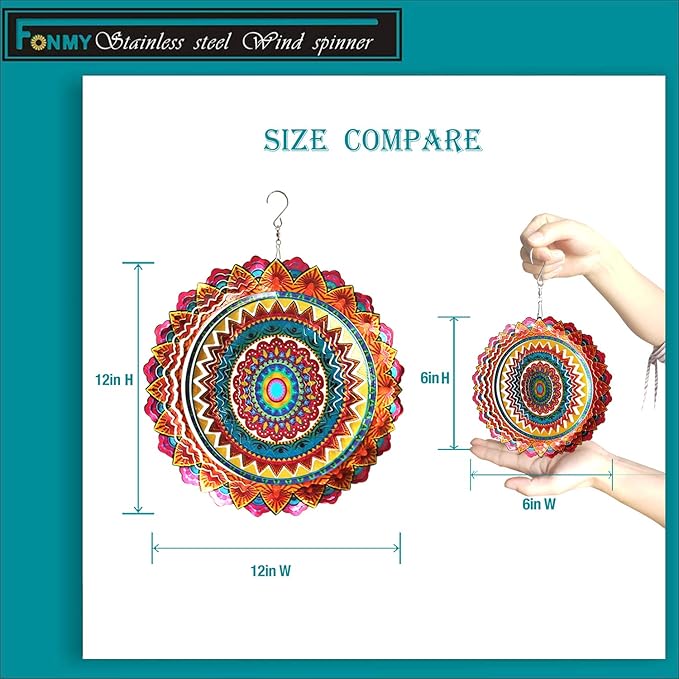 Fonmy Stainless Steel Wind Spinner Worth Gift Indoor Outdoor Garden Decoration Crafts Ornaments 6 Inch Multi Color Mandala Wind Spinners