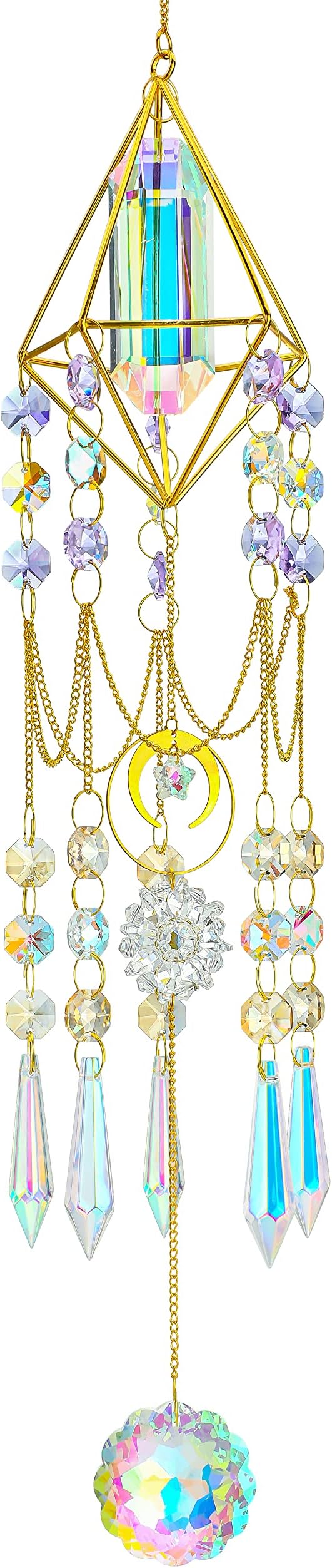 H&D HYALINE & DORA Crystal Prisms Suncatcher Window Hanging Pendant Glass Prisms Decor Wind Chime Rainbow Sun Catcher for Home Garden Porch