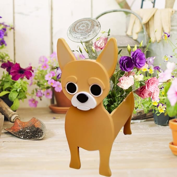 Chihuahua Dog Planter Plant Pots,Cute Garden Dog Flower Planter,Large Dog Planters Birthday Gifts for Women,Office,Indoor/Outdoor Decor（9.84 * 7.48 * 17in）