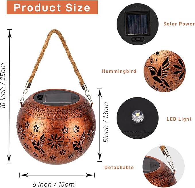 Starsoul 2 Pack Solar Lanterns Waterproof Outdoor, Hummingbird Hollow Out Decoractive Hanging Solar Lantern Lights for Outside Garden Yard Porch Tabletop Patio Decor, Gardening Gifts for Women Mom
