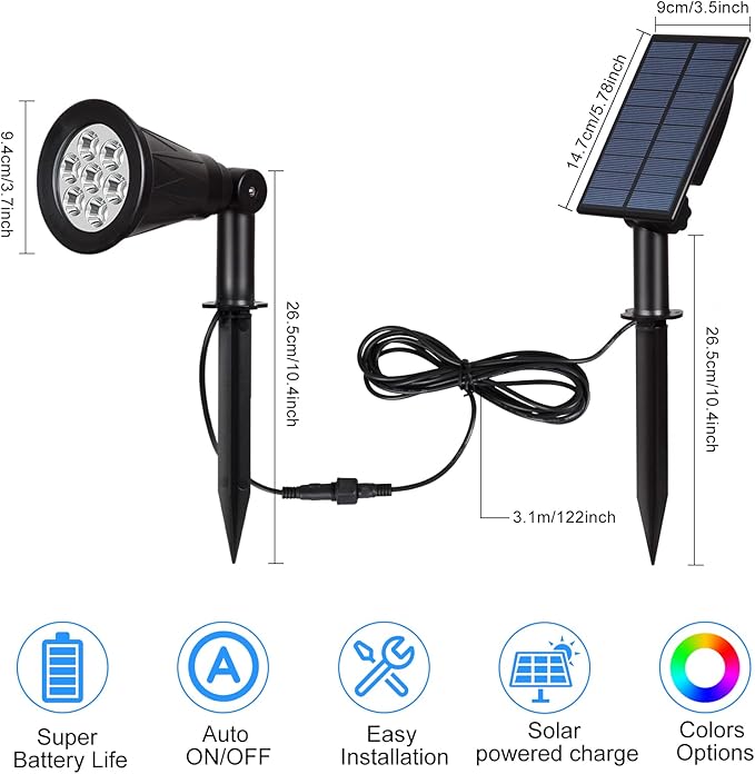 Christmas Solar Landscape Spotlights Color Changing 4 Pack, T-SUNUS Halloween Solar Spot Lights Outdoor Waterproof Garden Pond Light, 180° Adjustable Wall Light Separately Installed for Outdoor/Indoor