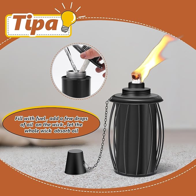 6-Pack Upgraded Torch Canisters,16oz Replacement Torch Refillable Canisters with Wicks,Caps, Outdoor Citronella Fuel Torch Canister for Luau Party, DIY Garden Decor.