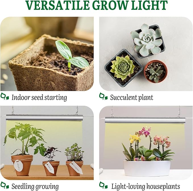 SOLIGT Grow Lights for Seed Starting, 2FT LED Full Spectrum Seedling Lights with Stand for Indoor Plants Vegetable Growing, Duoble Brightness, Height Adjustable, Energy Efficient