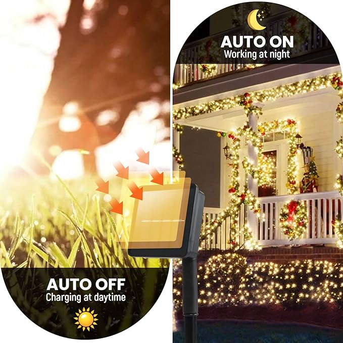 Solar String Lights Outdoor, 82ft Warm White Solar Lights 200 Led Solar Fairy Lights for Outside Waterproof 8 Lighting Mode Solar String Lights for Outside,Garden,Courtyards,Trees