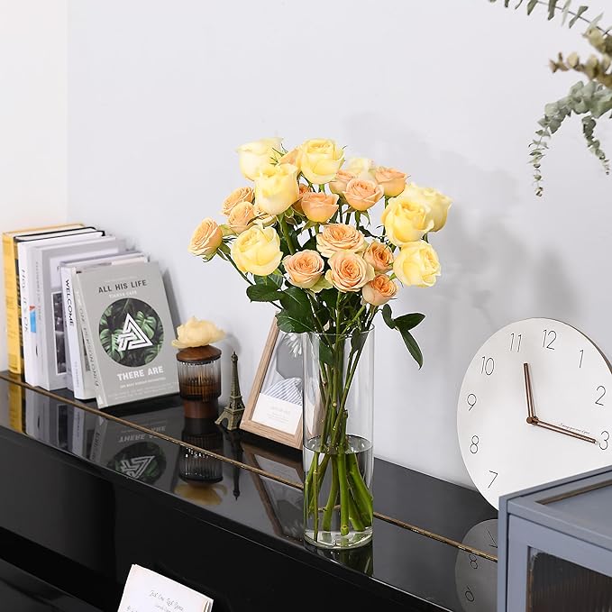 Clear Flower Vase, Non-breakable Vases, 4" W x 4" H, Acrylic Vase, Aesthetic Room Decor Cylindrical Modern Flower Vases for Table Centerpiece, Home Decor, Women Floral Arrangement Gift