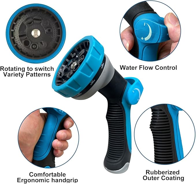 150Ft Non-Expandable Garden Hose, Flexible Water Hose with 10-Pattern Spray Nozzle, Lightweight Hose Pipe, Kink-Free, Leak-Proof, 3/4" Solid Metal Fittings