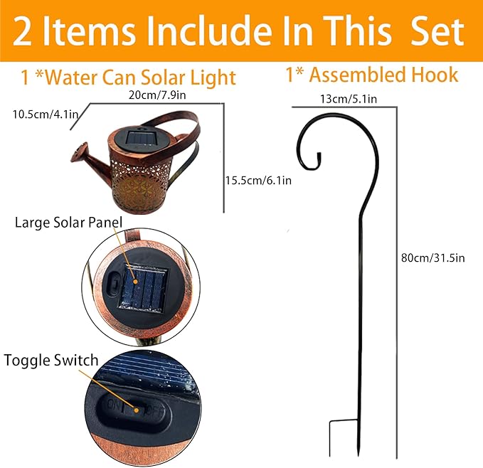 Solar Lanterns Outdoor Waterproof,Metal Watering Can Garden Decor,Hanging Solar Path Lights Yard Art,Outside Patio Decorations Gardening Birthday Gifts for Mom Grandma Women,with Hook,Large