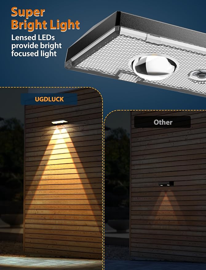 Solar Fence Lights ,Warm White & Cold White & Mixed Color 3 Modes Bright Lens LED Dusk to Dawn Deck Light, Fence Solar Lights Outdoor Waterproof,Solar Outdoor Lights for Backyard/Railing/Wall (4Pack)