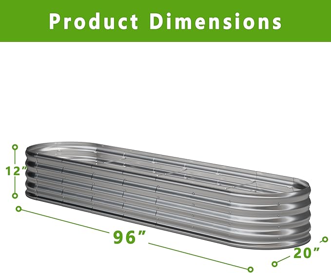 KFN 2PCS 8x1.8x1FT Galvanized Raised Garden Bed,Raised Garden Bed Kit-Oval Metal Vegetable Box,Large Planter Flower Boxes Outdoor,Planting for Vegetables,Flower,Herb,Sliver,0.7mm