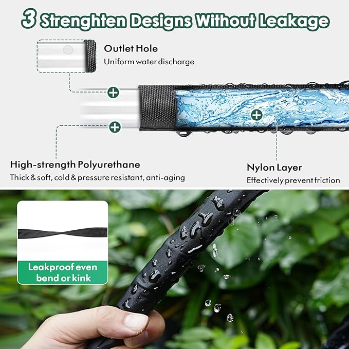 IPOW Thicken 25 ft + 25 ft Heavy Duty Double Layer Design Saves 80% Water Leak Proof Soaker Hose, Drip Watering Hose for Garden, Lawn, Flower Bed, Vegetable Field