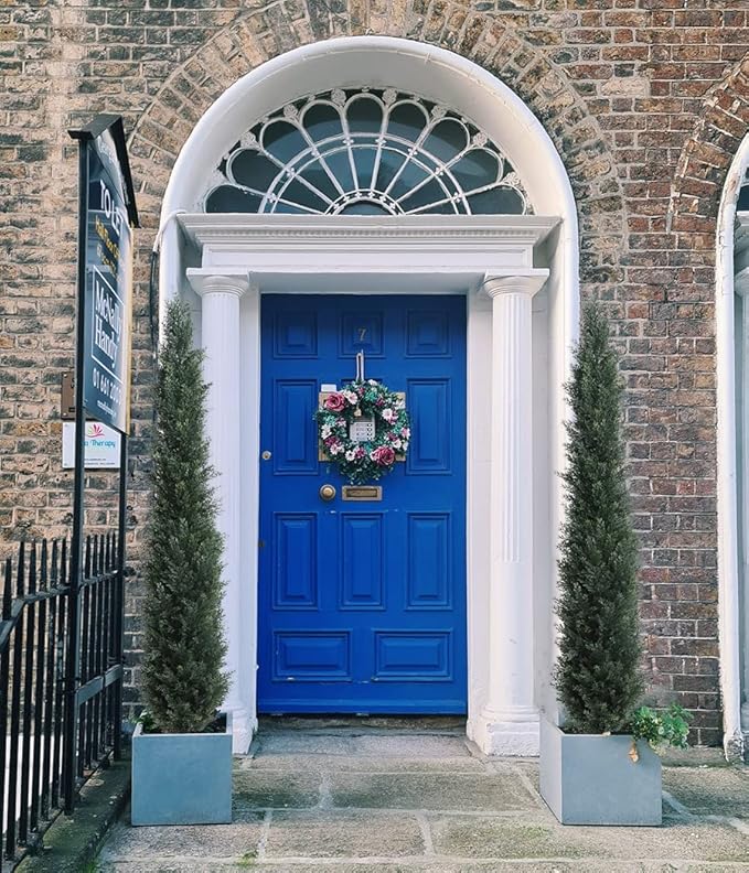 momoplant Artificial Topiary Cedar Tree Outdoor Uv Resistant, 5.5 Ft Faux Cypress Toparies Trees 67 Inch Fake Plant【2 Pack】 with Black Pot