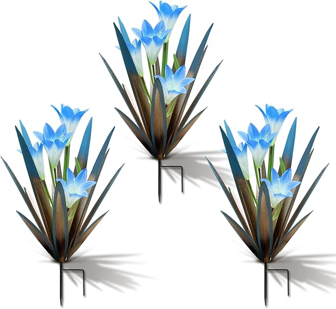 Homight Metal Agave Plant Outdoor Decoration Outdoor Garden Decoration Lily Mexican Yard Art Plant Garden Agave Lily Decorative Garden Gift… (3 Big Blue Lilies) (HM-390-345)