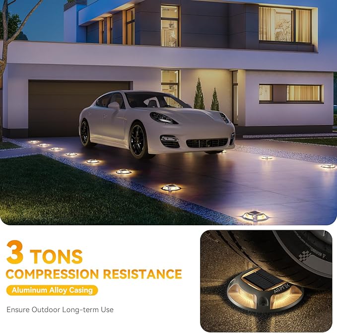 AGPTEK Solar Driveway Lights 12 Pack, 2 Colors in 1 Outdoor Solar Deck Dock Marine Waterproof LED Driveway Marker Security Lights for Outside Pathway,Boat Dock,Step,Walkway,Path,Garden (Warm & White)