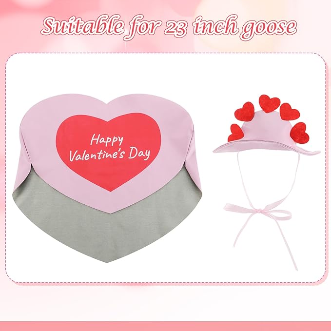 Valentines Goose Outfit Heart Porch Goose Clothes Pink Valentine Outfits for 23" H Statue, Concrete Cement Costume Outdoor Patio Yard Lawn Art Decoration