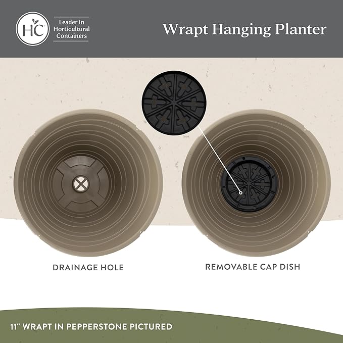The HC Companies Wrapt Hanging Planters - Lightweight Plant Pot Hanger for Hanging Plants, Vegetables & Herbs - Outdoor & Indoor Hanging Basket for Plants (13" Pepperstone, Pack of 2)
