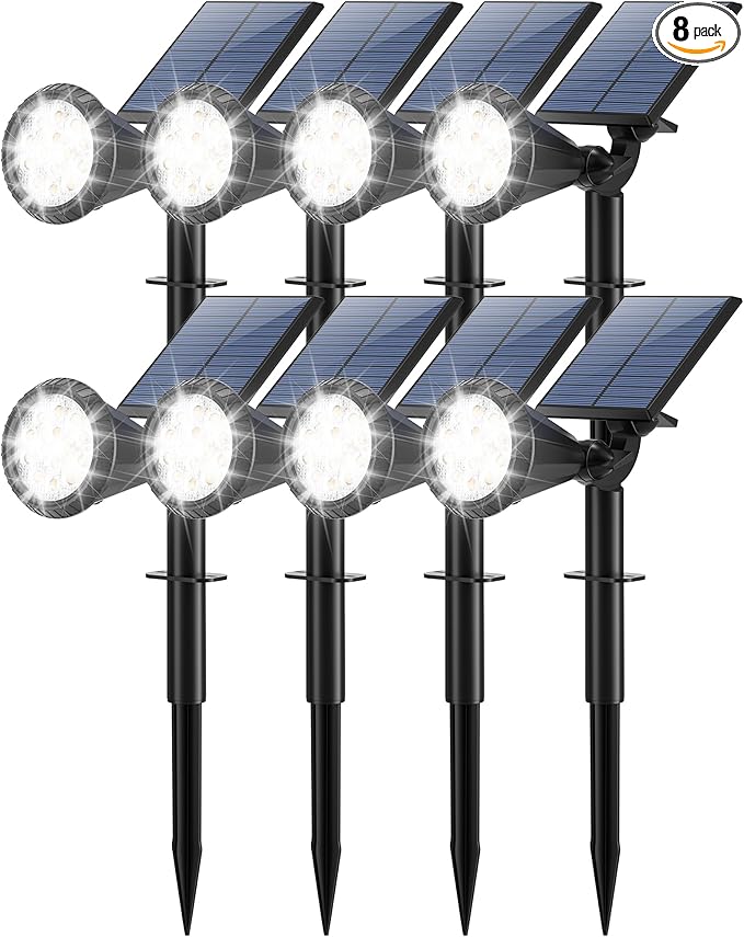 Solar Lights Outdoor Waterproof IP65 180° Adjustable Solar Powered Landscape Spot Lights for Yard 4 Lighting Modes Spotlights for Pathway Garden Outside Wall Pool Porch (8 Pack, Cool White)