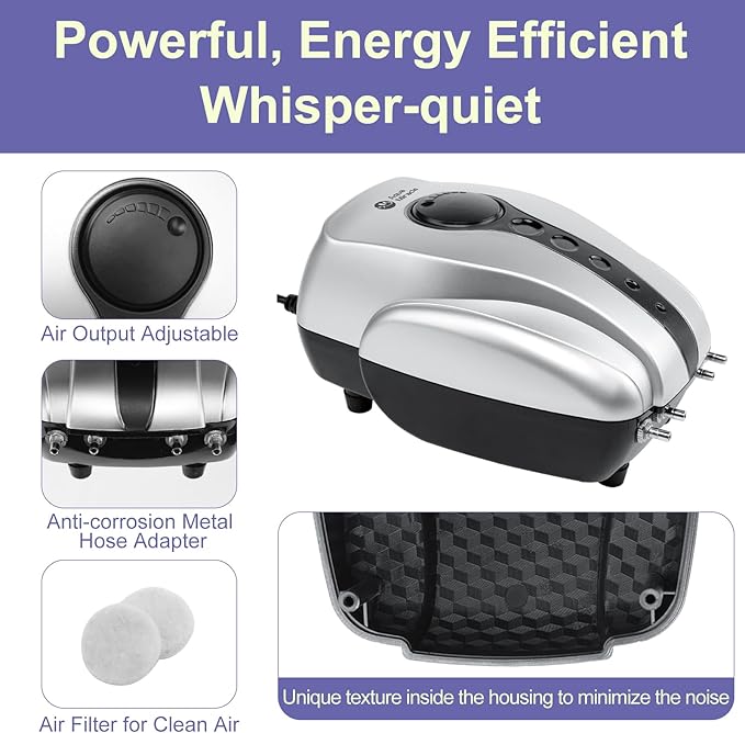 AquaMiracle All-in-One Pond Air Pump Koi Pond Aerator for Pond up to 2000 Gallons Pond Deicer Pond Aeration Kit with 2&4 Outlets Air Stones Airline Tubing Check Valves