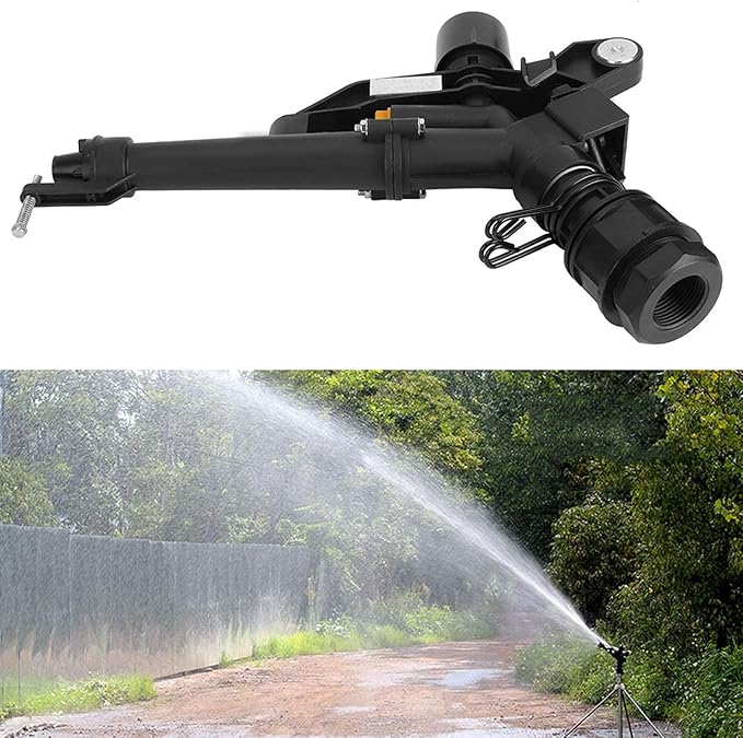 Rocking Arm Sprinkler, 1.5in to 1in DN25 Female Thread Adjustable 360 Degree Rotating Rocking Arm Impact Mini Sprinkler with Nozzle Set