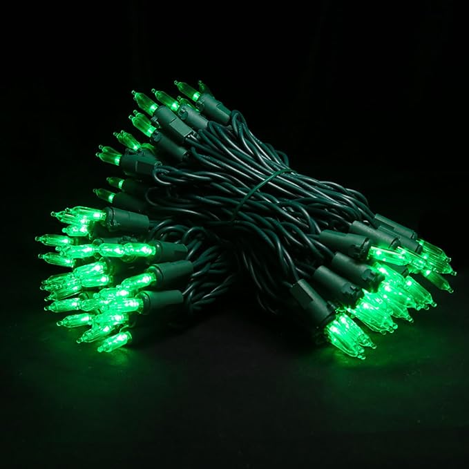 Green LED Christmas Lights - 100 Count Green Christmas String Lights for Tree, Party, Holiday, Indoor and Outdoor St. Patrick's Day Decorations, 33 Feet Green Wire, UL Certified, Connectable