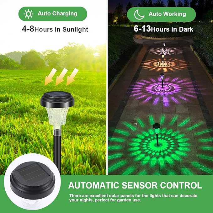 Solar Pathway Lights Outdoor 12 Pack Color Changing, LED Solar Outdoor Lights, IP65 Waterproof Solar Powered Garden Light for Walkway Yard Lawn Decorative(Multicolor&Warm White)