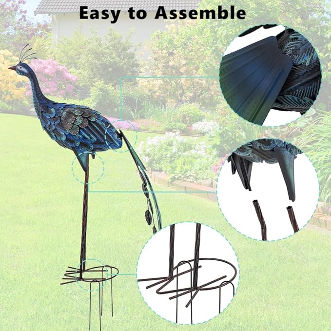 VEWOGARDEN Peacock Outdoor Garden Sculptures & Statues Metal Peacock Yard Art for Lawn Patio Pool Outside Decorations