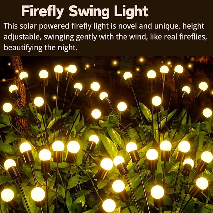 OZS 10PK Total 80LED Solar Garden Lights - Solar Lights Outdoor, Solar Firefly Lights, Solar Swaying Light, Sway by Wind, Solar Fairy Lights Waterproof for Pathway Pathway Decoration(Warm White)