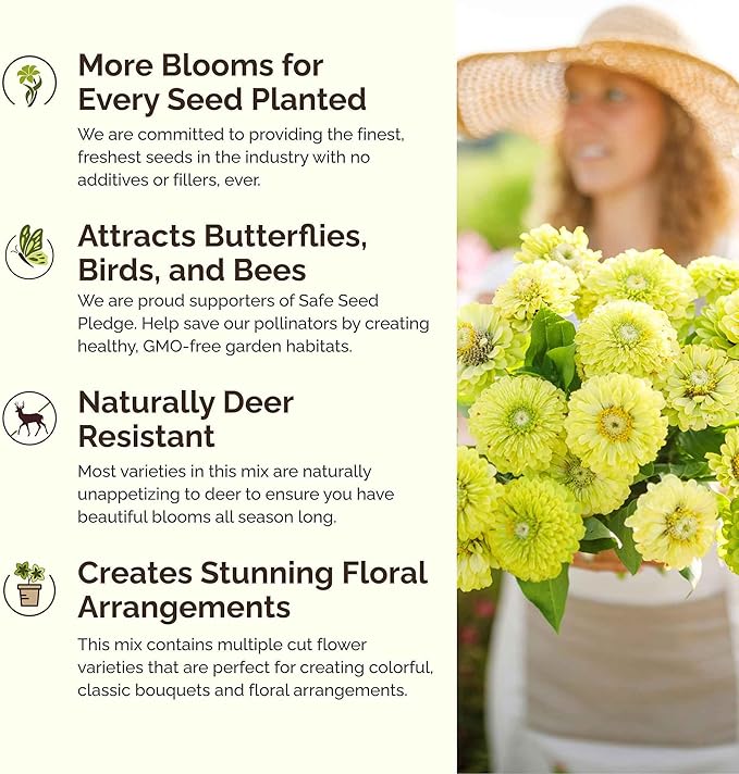 Eden Brothers Green with Envy Flower Mixed Seeds for Planting, 1/4 lb, 120,000+ Seeds with White Yarrow, Cornflower White | Attracts Pollinators, Plant in Spring or Fall, Zones 3, 4, 5, 6, 7, 8, 9, 10