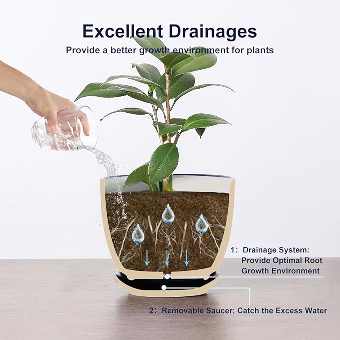 Selamica Ceramic Plant Pots, Indoor Flower Pots for Indoor Plants, 3.5+4.6+5.5 Planters with Drainage Hole & Saucer, Set of 3, Home Decor, Vintage Blue