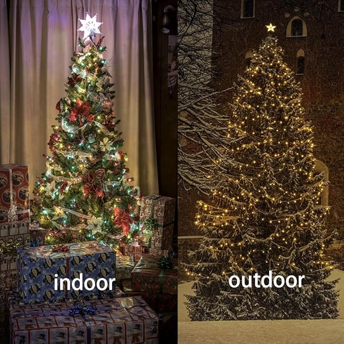 Outdoor String Lights, 300 LED 108Ft Christmas Light with Remote, 8 Lighting Modes, Powered Plug for Wedding Party Garden Tree Yard Indoor Decorations, Warm White