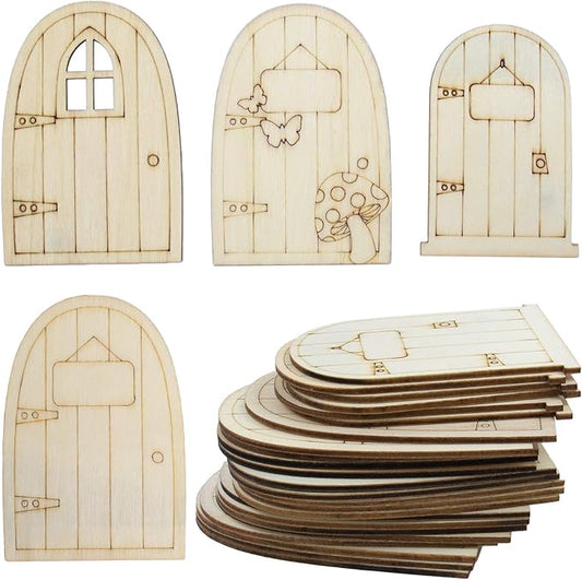 AUEAR, 24 Pack Unpainted Fairy House Doors Mini Wooden Miniature Garden Door for DIY Craft 4 Styles