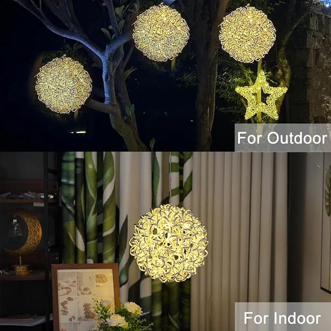 Lighted Magical Aluminum Balls Lights Hanging Tree Garden Lights, Silver Metal Balls LED Fairy Lights， Trees Garden Lights for Party Wedding Yard Garden Porch Patio Decoration